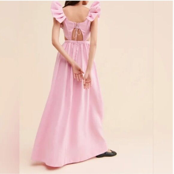 For Love and lemons Miriam Flutter Maxi Pink Long Dress Gown - Picture 3 of 7